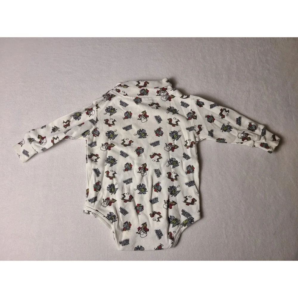 VTG Y2K Simply Basic Bodysuit Baby 6-9M White Snowy Day Mock Neck Christmas 90s